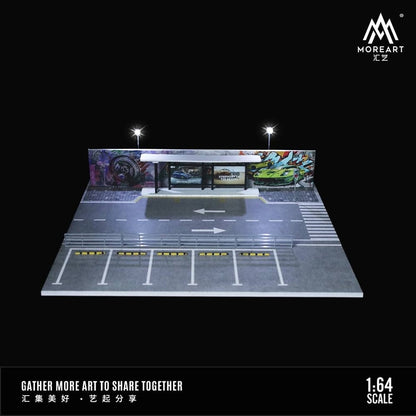 MoreArt 1:64 Assembly Diorama Outdoor Car Park with LED Light Bus Station Theme MO925017