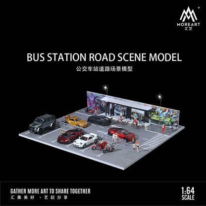 MoreArt 1/64 Assembly Diorama Outdoor Car Park with LED Light Bus Station Theme