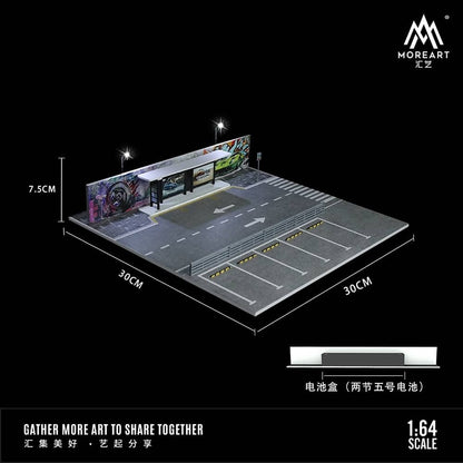 MoreArt 1:64 Assembly Diorama Outdoor Car Park with LED Light Bus Station Theme MO925017