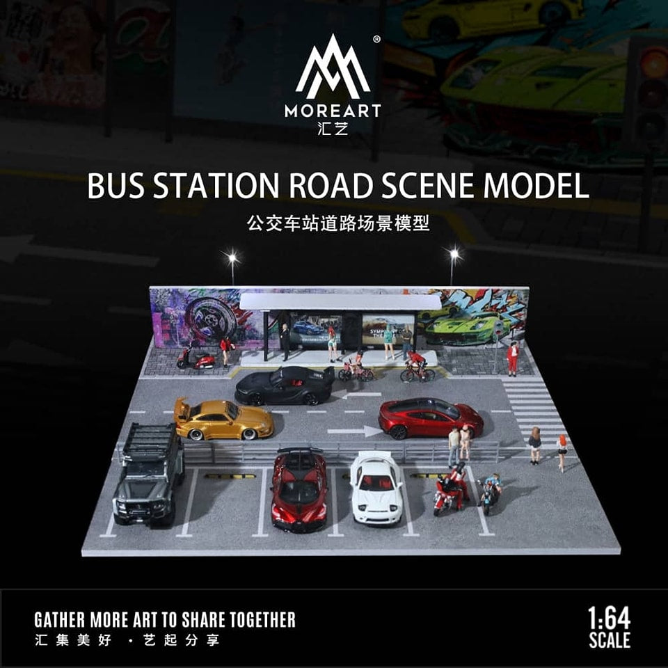 MoreArt 1:64 Assembly Diorama Outdoor Car Park with LED Light Bus Station Theme MO925017