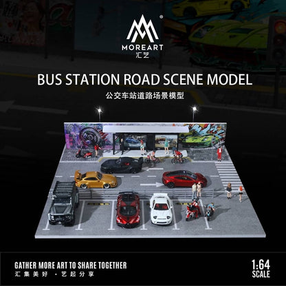 MoreArt 1:64 Assembly Diorama Outdoor Car Park with LED Light Bus Station Theme MO925017