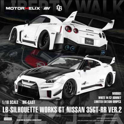 * PRE ORDER * MOTORHELIX 1/18 LB-Silhouette Works Nissan 35GT-RR VER.2 WHITE W/ CF BONNET M80801
