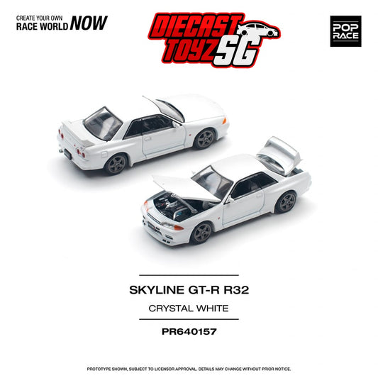 POP RACE 1/64 NISSAN SKYLINE GT-R R32 - CRYSTAL WHITE PR640157