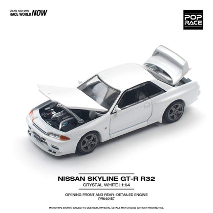 POP RACE 1/64 NISSAN SKYLINE GT-R R32 - CRYSTAL WHITE PR640157