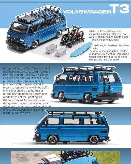 Mortal 1:64 VW Type 2 T3 (Carrera Bus B32) Lowride With BBS Rim Transparent Blue
