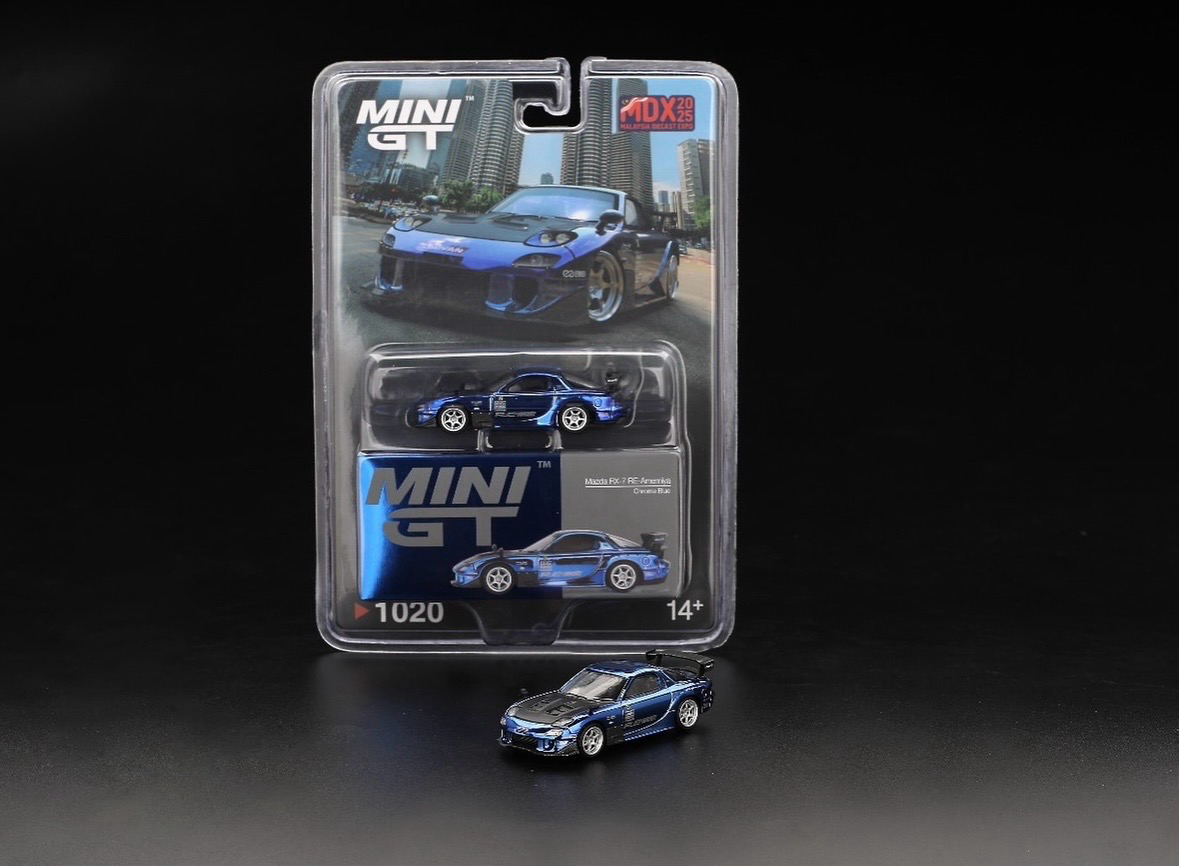 MINI GT #1020 1/64 MAZDA RX-7 RE-AMEMIYA CHROME BLUE MALAYSIA