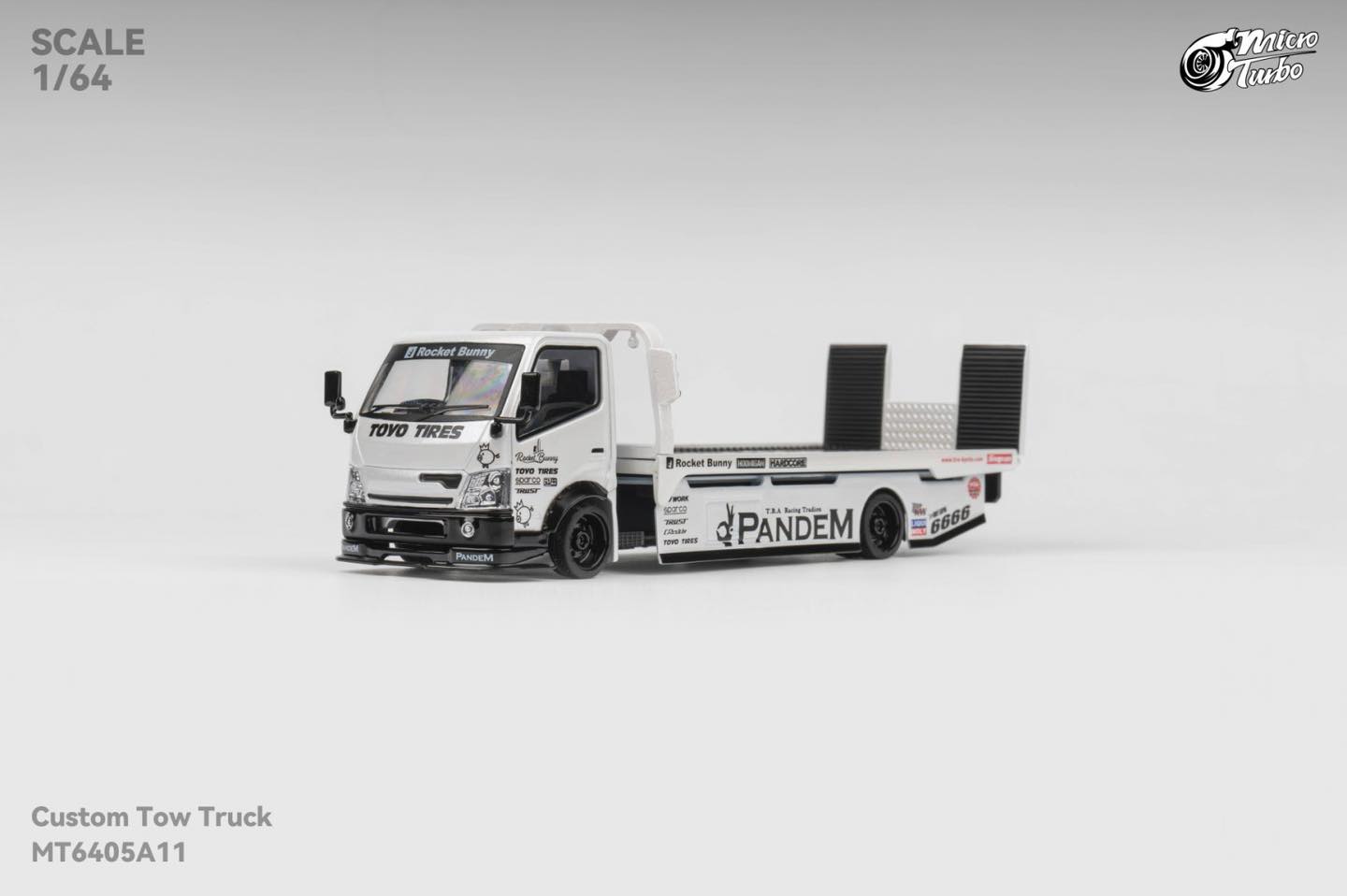 Micro Turbo 1/64 Custom Flatbed Trailer Rocket Bunny Metallic White