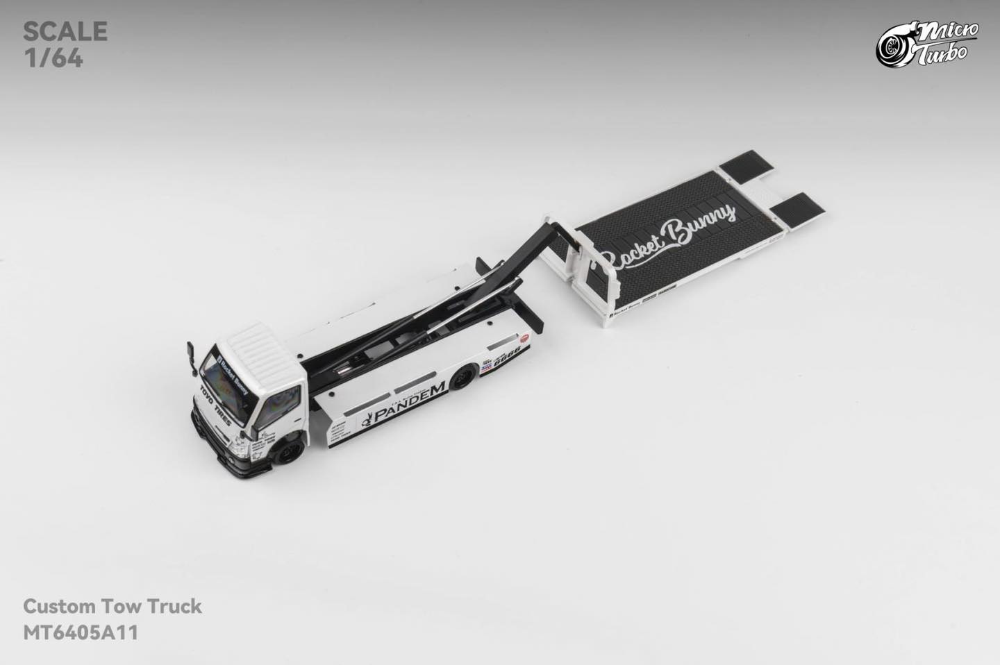 Micro Turbo 1/64 Custom Flatbed Trailer Rocket Bunny Metallic White