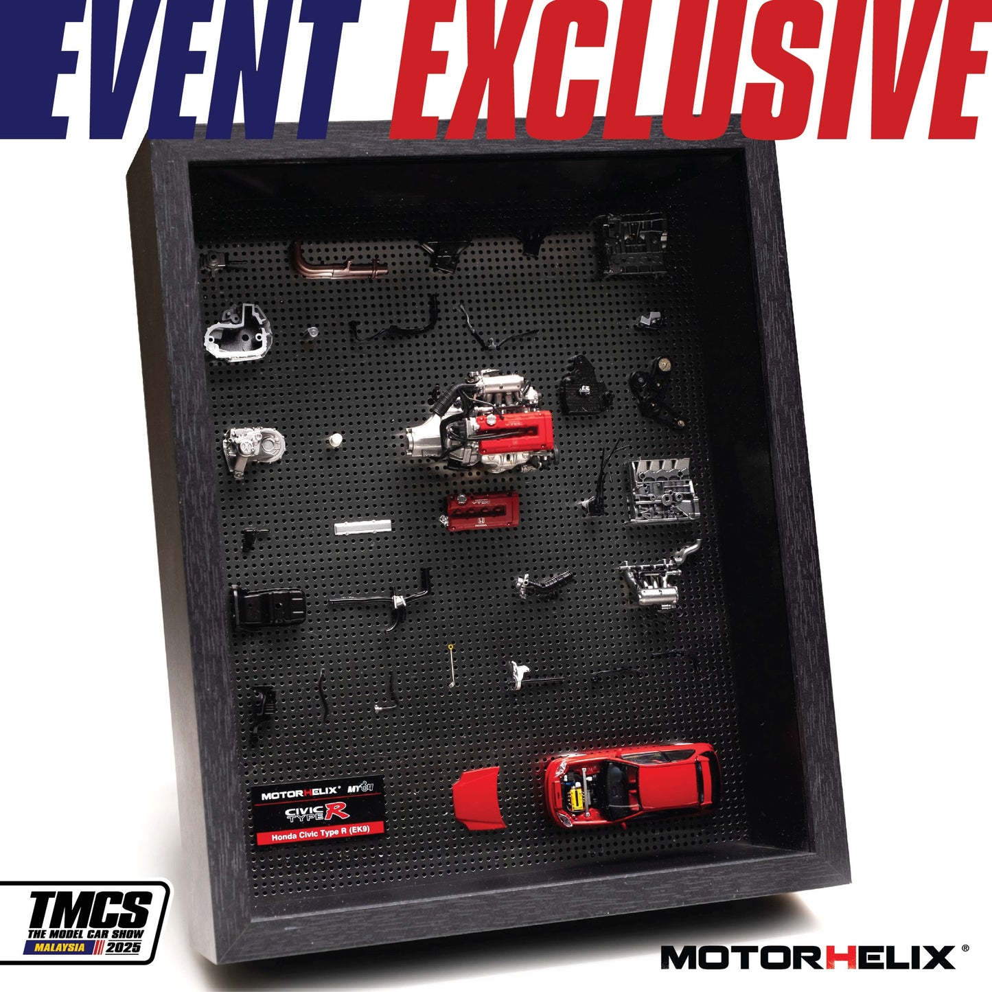 MOTORHELIX 1/64 HONDA CIVIC TYPE R EK9 RED + 1/18 B SERIES ENGINE BOM | THE MODEL CAR SHOW 2025 TMCS
