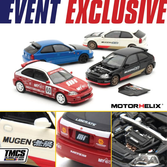 MOTORHELIX 1/64 HONDA CIVIC TYPE R EK9 TMCS SET | THE MODEL CAR SHOW 2025 TMCS