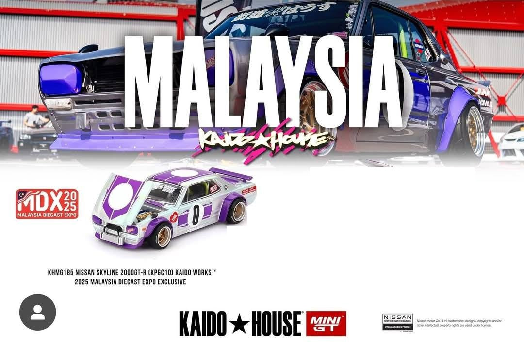 MINI GT X KAIDO HOUSE 1/64 NISSAN SKYLINE 2000 GT-R (KPGC10) KAIDO WORKS 2025 KHMG185 MALAYSIA DIECAST EXPO EXCLUSIVE  | MALAYSIA DIECAST EXPO 2025 MDX