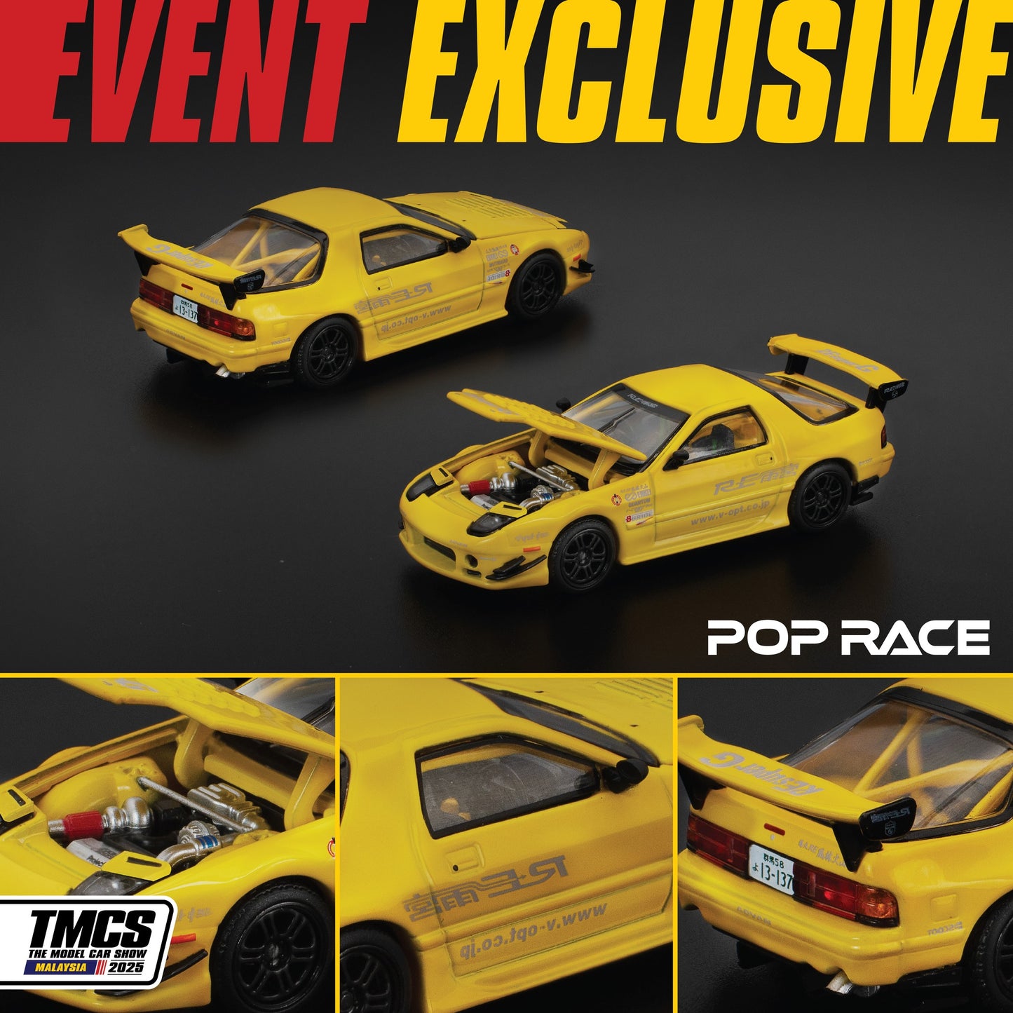 POP RACE 1/64 MAZDA RX-7 FC2S RE-AMEMIYA YELLOW PR640286 | THE MODEL CAR SHOW 2025 TMCS
