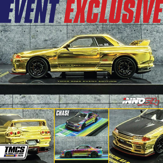 INNO 64 X 1/64 NISSAN SKYLINE GT-R (R32) "TOP SECRET" CHROME GOLD | THE MODEL CAR SHOW 2025 TMCS