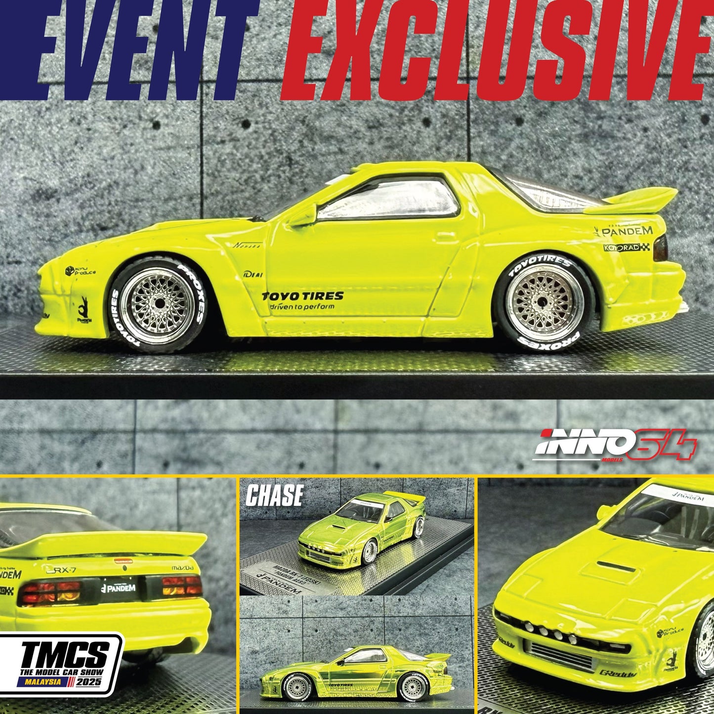 INNO 64 X 1/64 MAZDA RX-7 (FC3S) "PANDEM AERO" GREEN | THE MODEL CAR SHOW 2025 TMCS