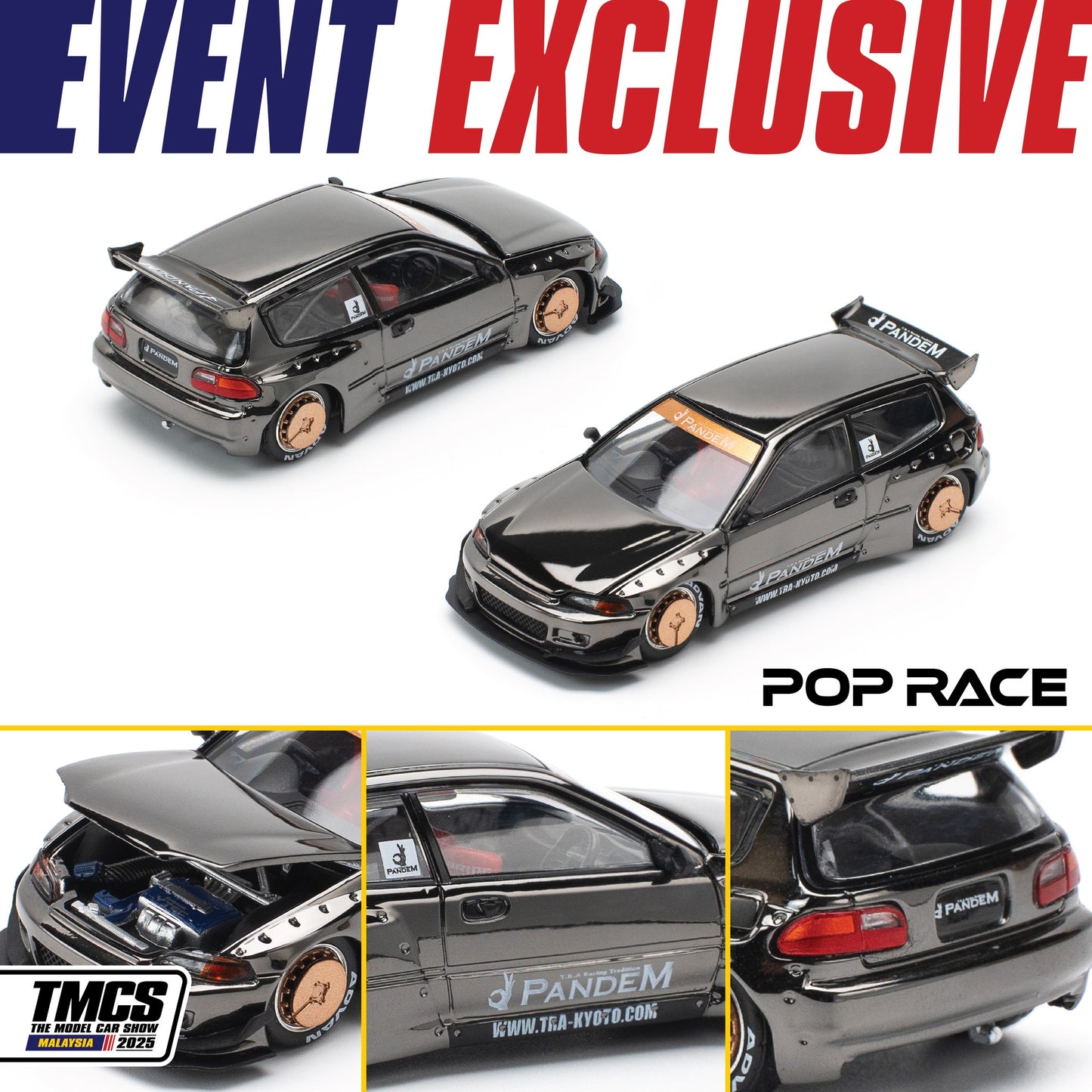 POP RACE 1/64 PANDEM CIVIC EG6 DARK CHROME PR640208 | THE MODEL CAR SHOW 2025 TMCS