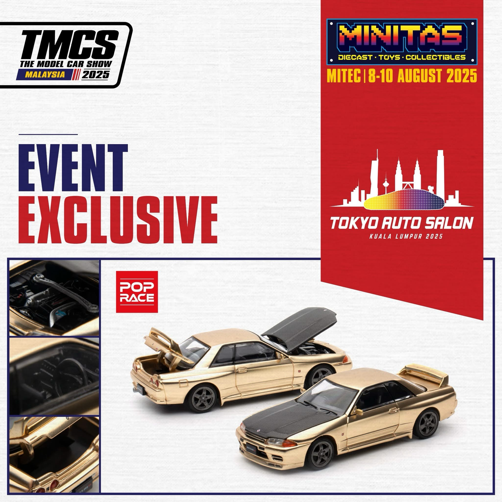POP RACE SKYLINE GT-R R32 1/64 TASKL限定 POP RACE 1/64 Nissan Skyline GT-R R32 Gold PR640190