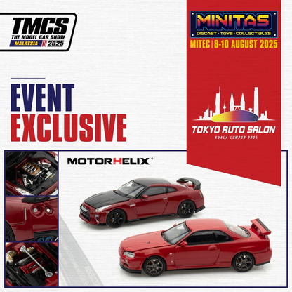 Motorhelix Nissan Skyline GT-R (R34)-V Spec II Active Red & Nissan GT-R (R35) Customised Version Vibrant Red 2-Car Set | TASKL25 EXCLUSIVE