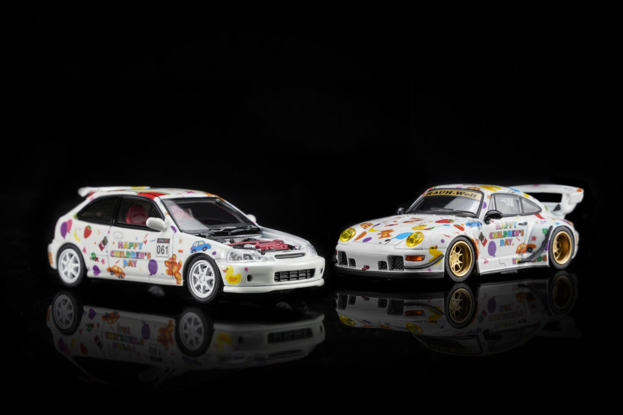 MOTORHELIX 1/64 CHILDREN DAY EXCLUSIVE RWB 993 / HONDA CIVIC TYPE R EK9