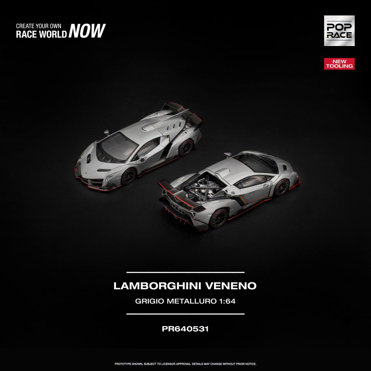 * PRE ORDER * POP RACE 1/64 LAMBORGHINI VENENO GRIGIO METALLURO PR640531