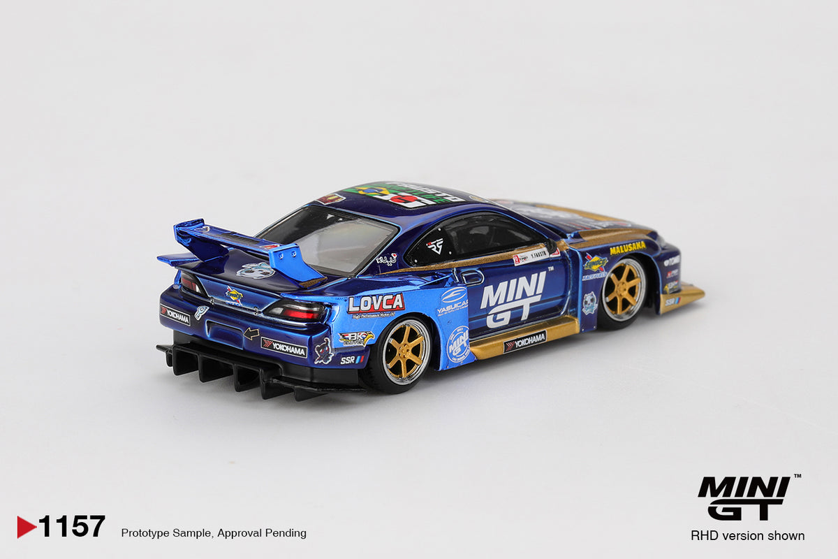 MINI GT #1157 1/64 Nissan Silvia (S15) LB-Super Silhouette #555 Team MINI GT Liberty Walk 2025 Formula Drift (RHD)