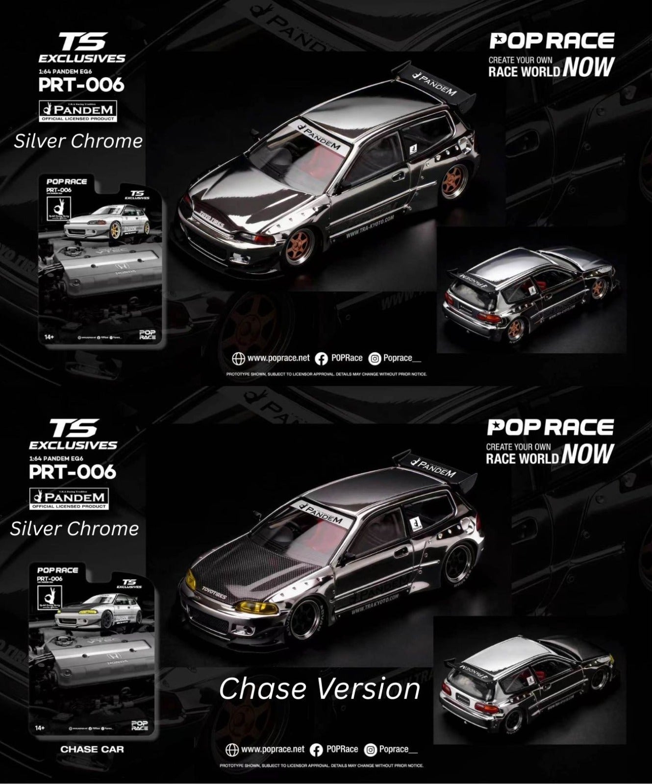 * PRE ORDER * POP RACE X TOKYO STATION 1/64 PANDEM EG6 SILVER CHROME - PRT006