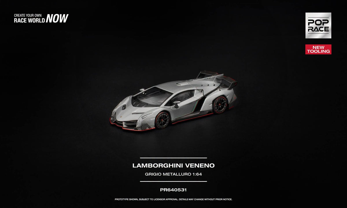* PRE ORDER * POP RACE 1/64 LAMBORGHINI VENENO GRIGIO METALLURO PR640531