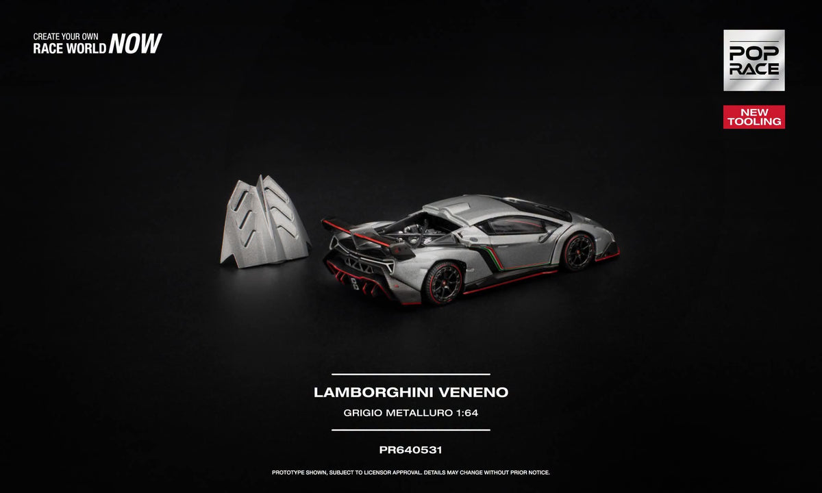 * PRE ORDER * POP RACE 1/64 LAMBORGHINI VENENO GRIGIO METALLURO PR640531