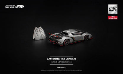 * PRE ORDER * POP RACE 1/64 LAMBORGHINI VENENO GRIGIO METALLURO PR640531