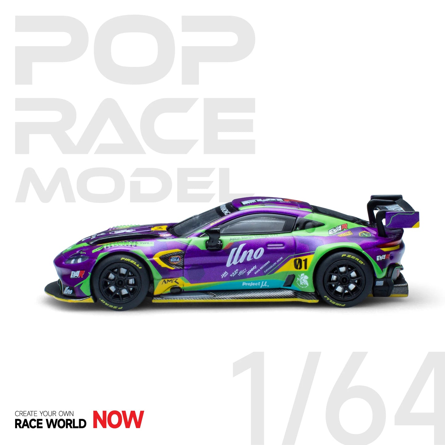 POP RACE 1/64 Eva RT Test Type-01 Aston Martin GT3 Purple