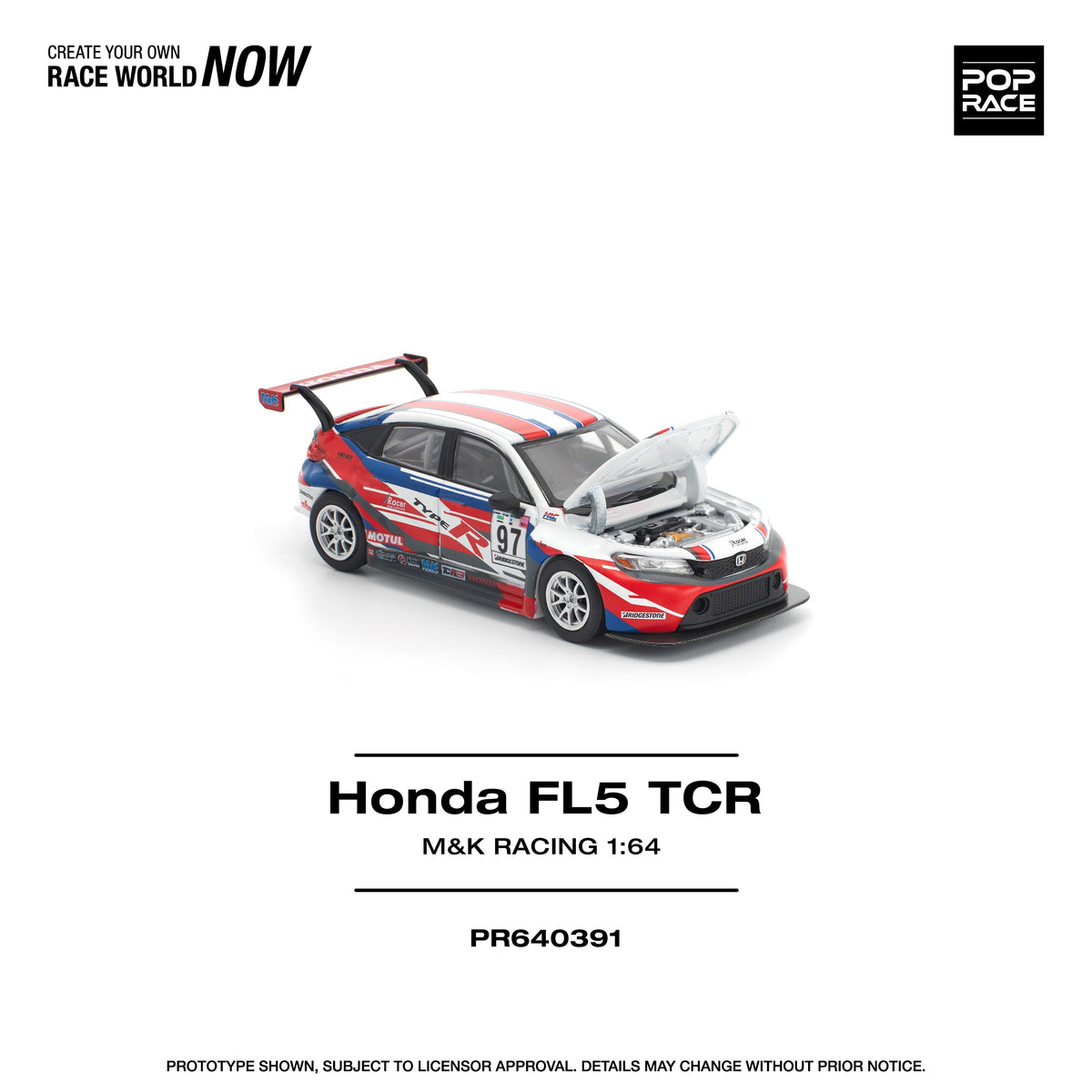 POP RACE 1/64 HONDA CIVIC TYPE-R TCR M&K RACING PR640391
