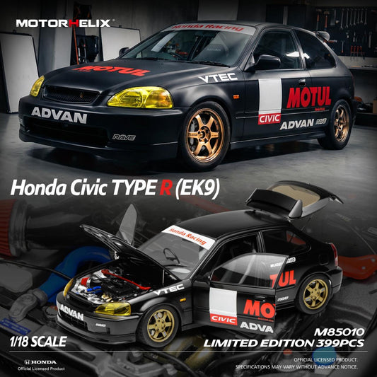 MOTORHELIX 1/18 Honda Civic TYPE R (EK9) MOTUL Black M85010