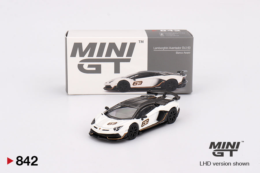 MINI GT #842 1/64 Lamborghini Aventador SVJ 63 Bianco Asopo (RHD)