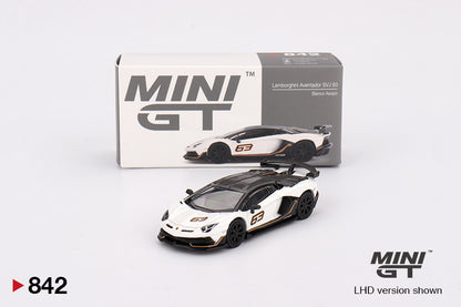 MINI GT #842 1/64 Lamborghini Aventador SVJ 63 Bianco Asopo (RHD)