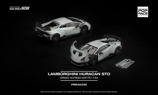 * PRE ORDER * POP RACE 1/64 LAMBORGHINI HURACAN STO GRIGIO ACHESO MATTE - PR640430