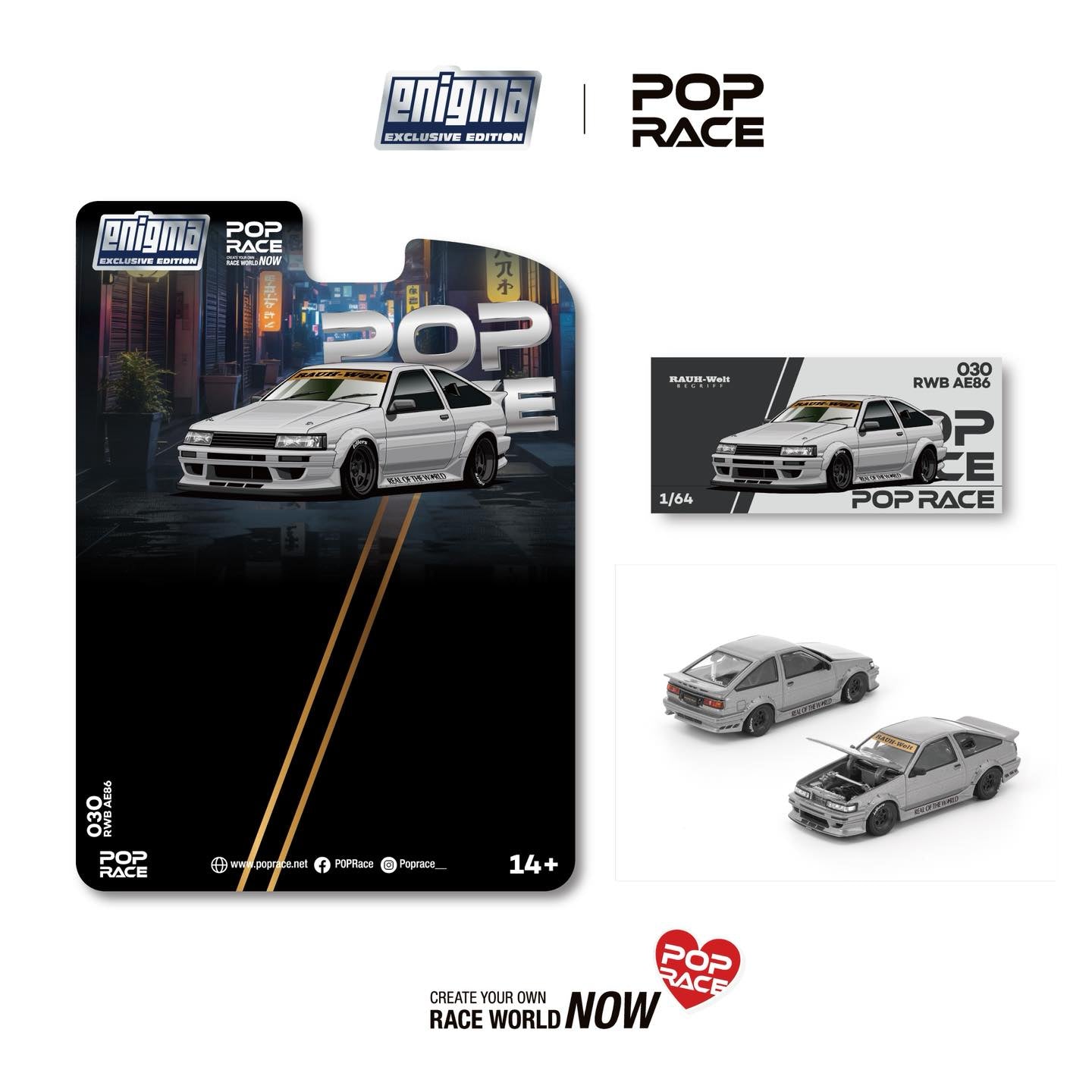* PRE ORDER * Pop Race 1/64 RWB AE86 - MATTE GREY PRE030