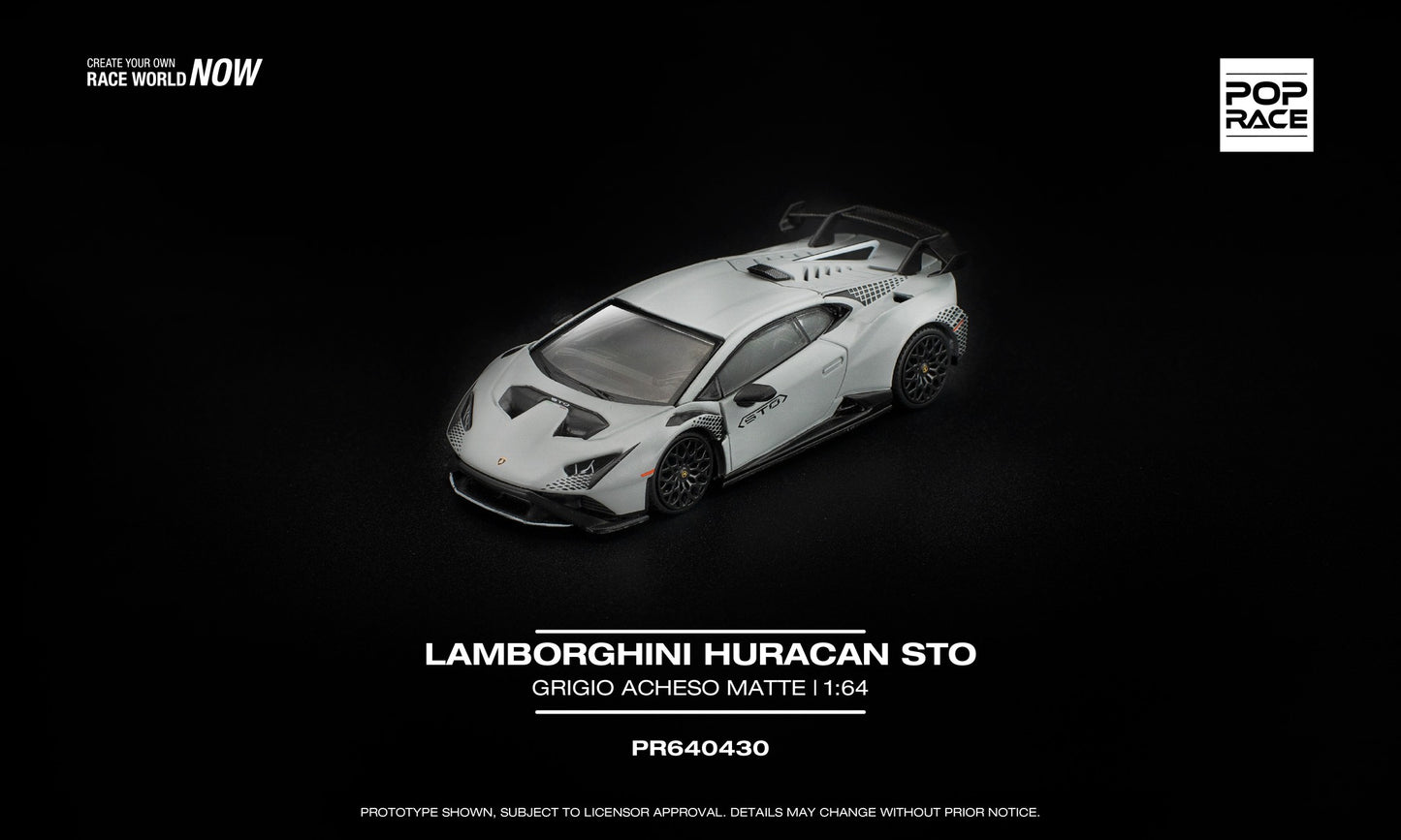 * PRE ORDER * POP RACE 1/64 LAMBORGHINI HURACAN STO GRIGIO ACHESO MATTE - PR640430