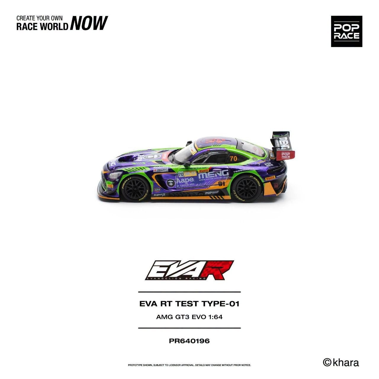 * PRE ORDER * POP RACE 1/64 EVA RT TEST TYPE -01 AMG GT3 EVO MACAU GP 2023 PR640196