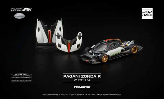 * PRE ORDER * POP RACE 1/64 PAGANI ZONDA R WHITE PR640298