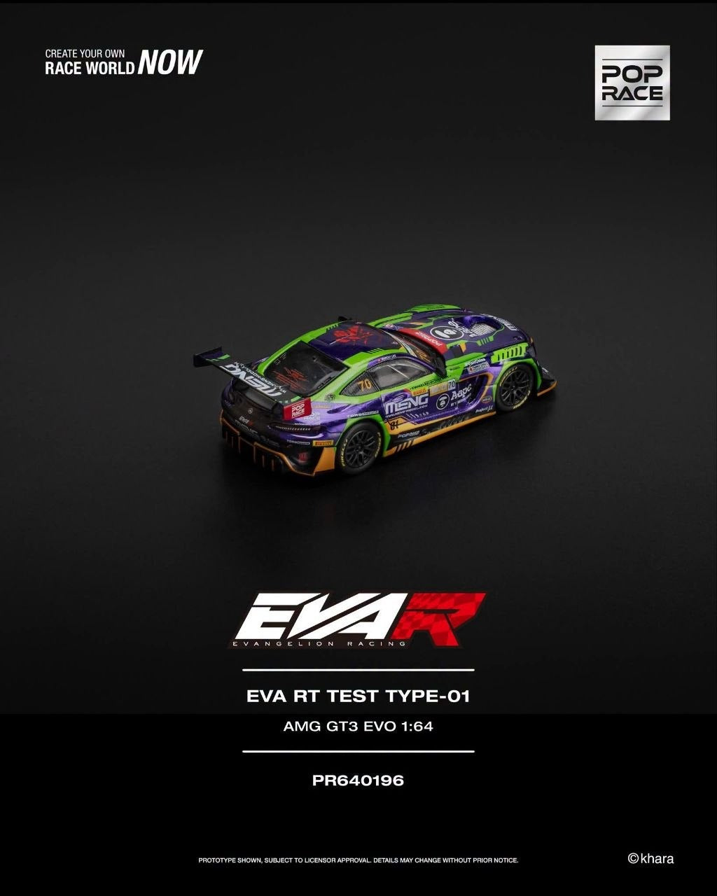 * PRE ORDER * POP RACE 1/64 EVA RT TEST TYPE -01 AMG GT3 EVO MACAU GP 2023 PR640196
