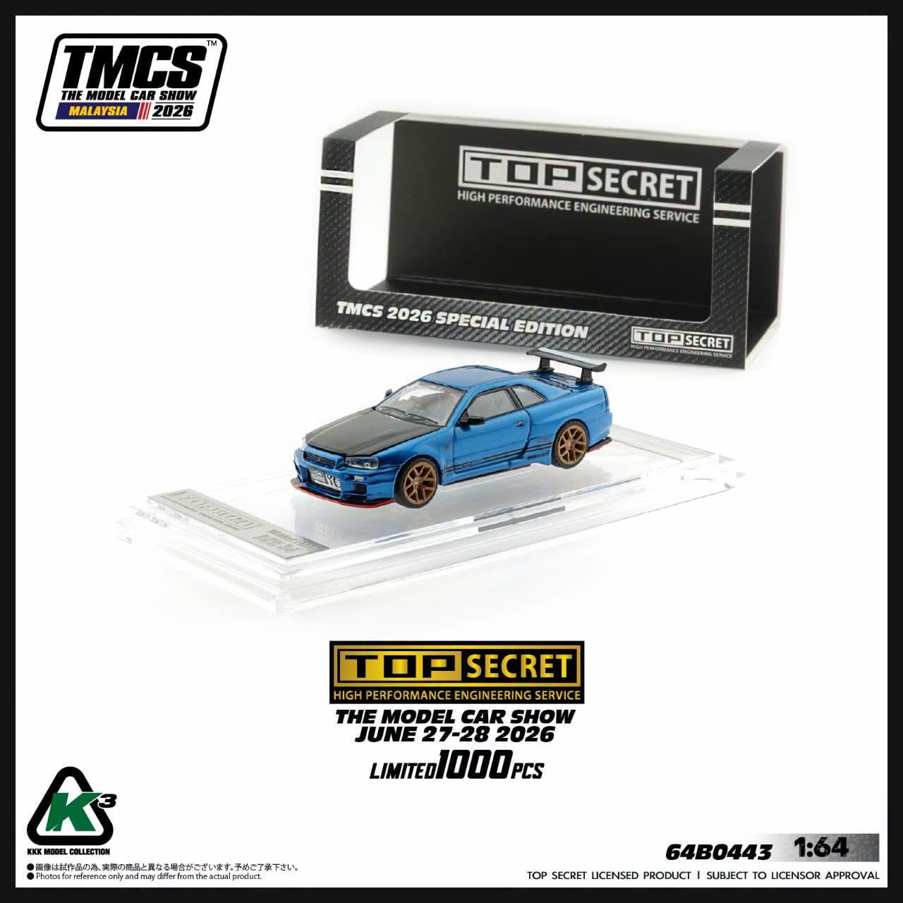 KKK MODEL COLLECTION TOP SECRET BNR34 BAYSIDE BLUE 64B0443 | TMCS 2026 EXCLUSIVE (Copy)