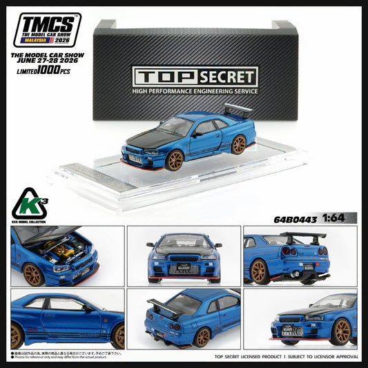 KKK MODEL COLLECTION TOP SECRET BNR34 BAYSIDE BLUE 64B0443 | TMCS 2026 EXCLUSIVE