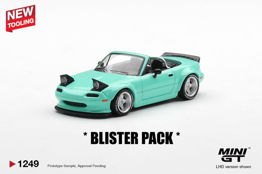 * PRE ORDER * MINI GT #1249 1/64 Mazda MX-5 (NA) Pandem Mint Green (RHD) * BLISTER PACK *