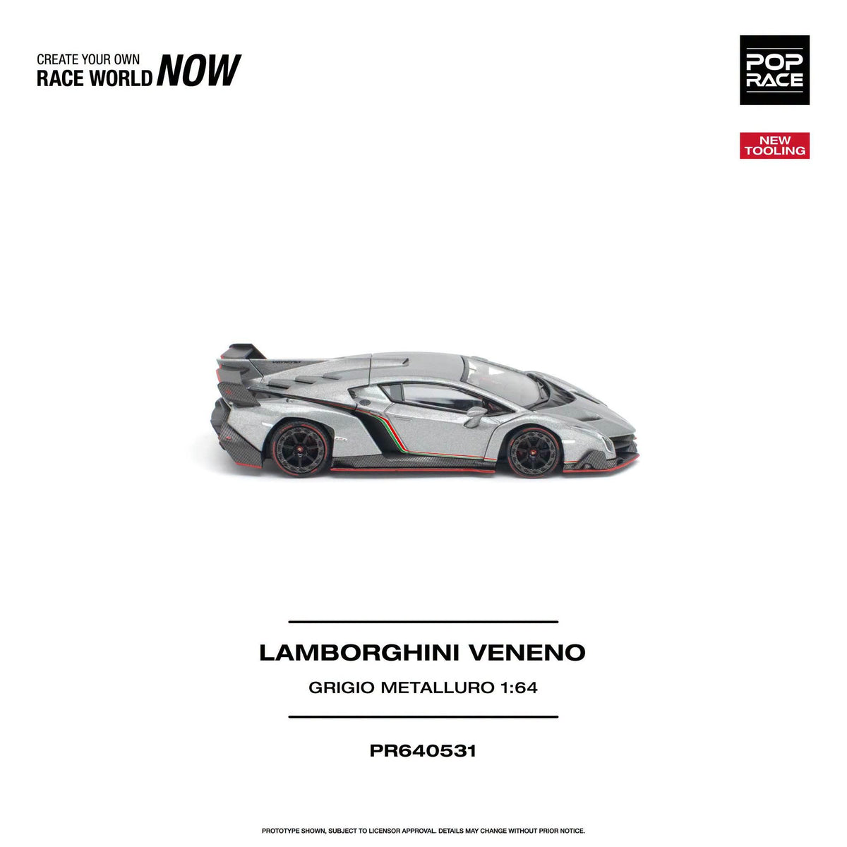 * PRE ORDER * POP RACE 1/64 LAMBORGHINI VENENO GRIGIO METALLURO PR640531