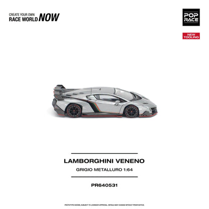 * PRE ORDER * POP RACE 1/64 LAMBORGHINI VENENO GRIGIO METALLURO PR640531