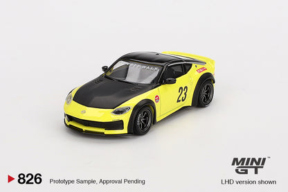 MINI GT #826 1/64 Nissan Z LB★NATION WORKS Ikazuchi Yellow (RHD)