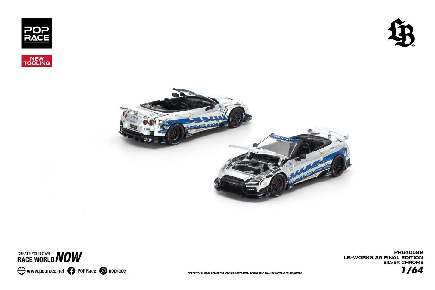 * PRE ORDER * POP RACE 1/64 LB-WORKS 35 FINAL EDITION SILVER CHROME PR640572