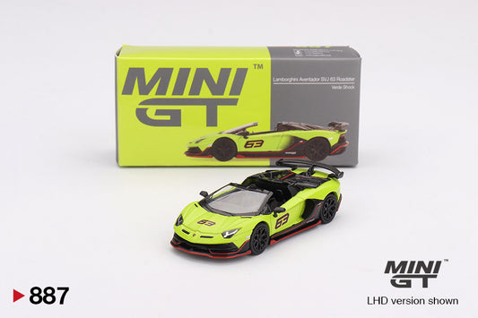 MINI GT #887 1/64 Lamborghini Aventador SVJ 63 Roadster Verde Shock (RHD)