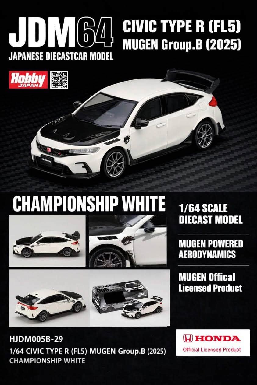 HOBBY JAPAN 1/64 HONDA Civic Type R FL5 Mugen Group B 2025 CHAMPIONSHIP WHITE