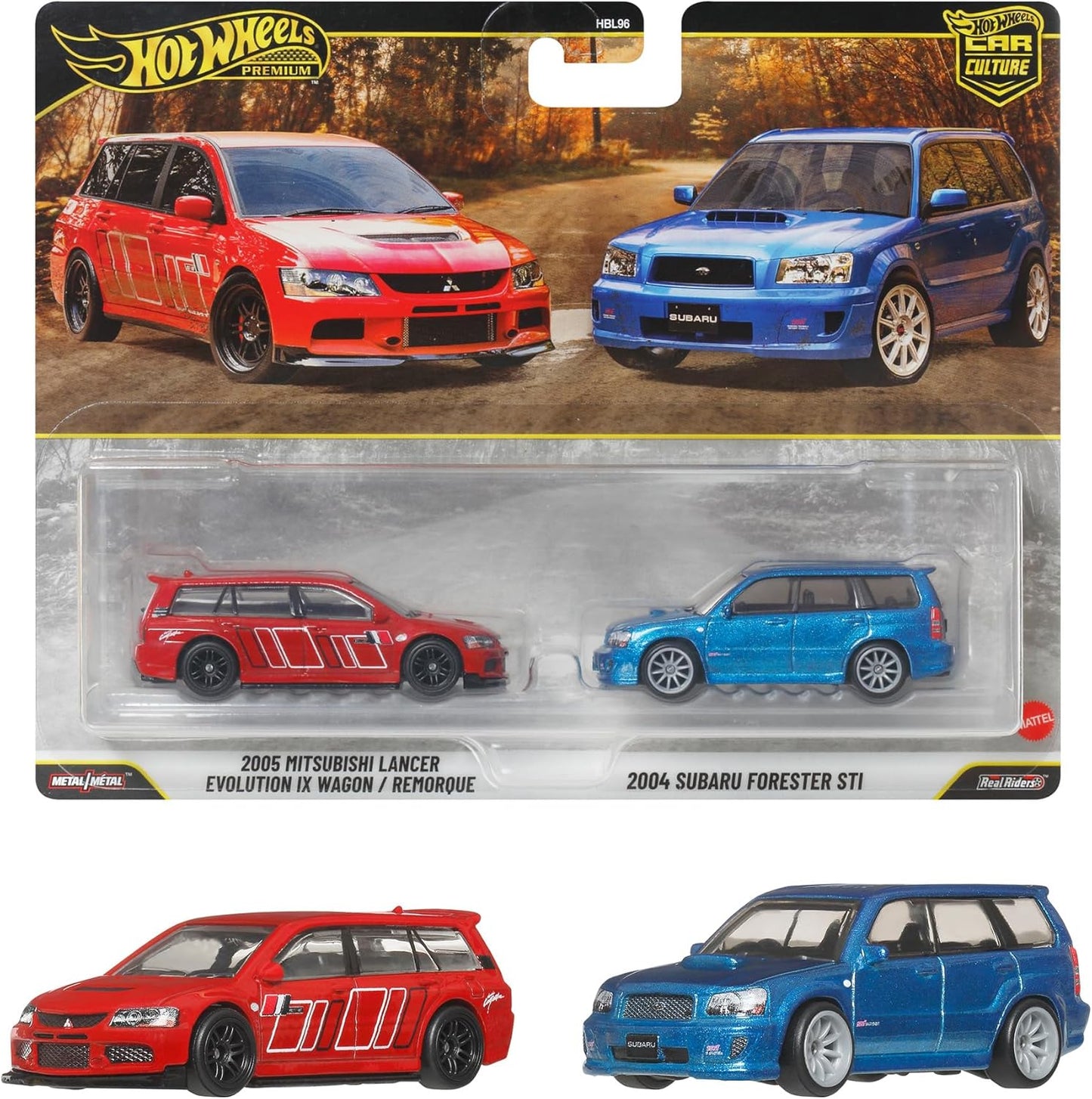 Hot Wheels Premium 2 Pack 2005 Mitsubishi Lancer Evolution IX Wagon / 2004 Subaru Forester STI