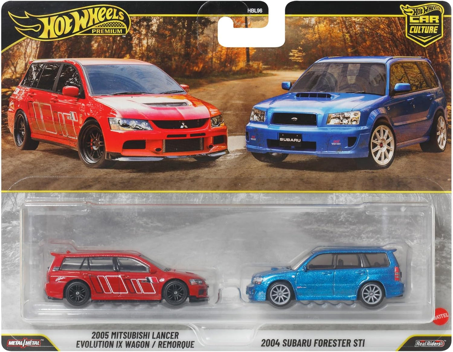 Hot Wheels Premium 2 Pack 2005 Mitsubishi Lancer Evolution IX Wagon / 2004 Subaru Forester STI